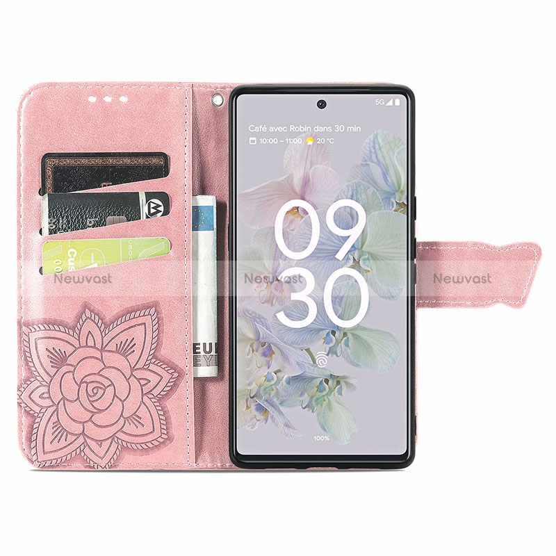 Leather Case Stands Butterfly Flip Cover Holder S01D for Google Pixel 6a 5G