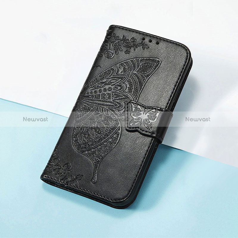 Leather Case Stands Butterfly Flip Cover Holder S01D for Huawei Enjoy 50 Pro Black