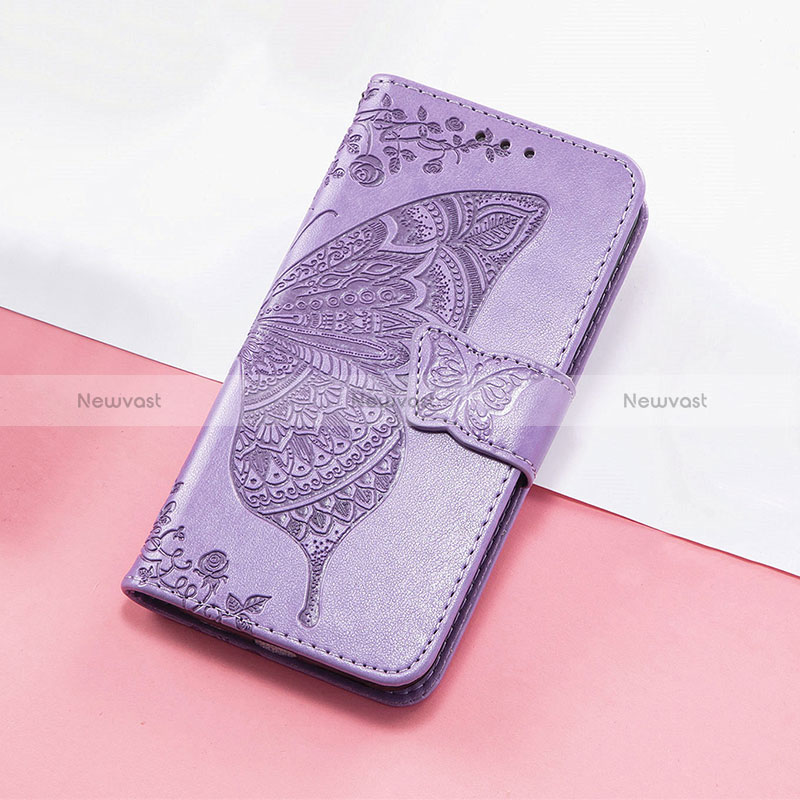 Leather Case Stands Butterfly Flip Cover Holder S01D for Huawei Honor 50 Lite Clove Purple