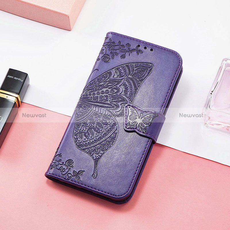 Leather Case Stands Butterfly Flip Cover Holder S01D for Huawei Honor 60 5G Purple