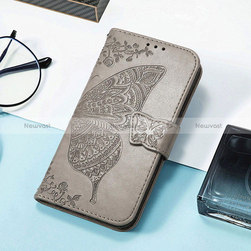 Leather Case Stands Butterfly Flip Cover Holder S01D for Huawei Honor 80 Pro 5G Gray