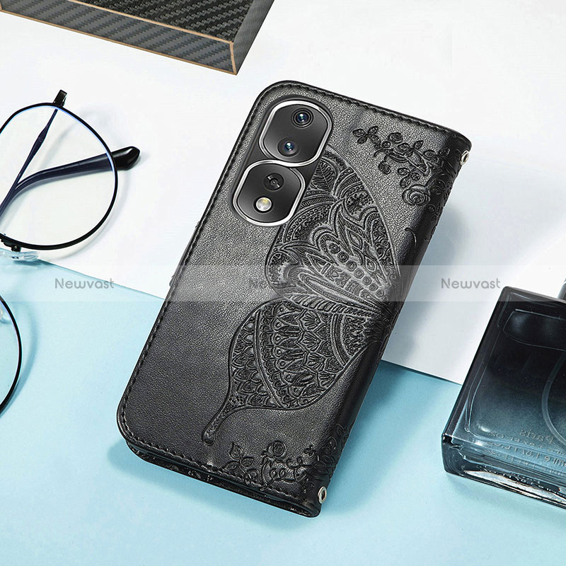 Leather Case Stands Butterfly Flip Cover Holder S01D for Huawei Honor 80 Pro Flat 5G