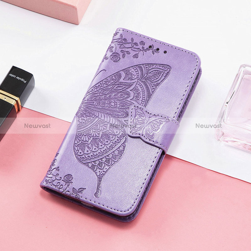 Leather Case Stands Butterfly Flip Cover Holder S01D for Huawei Honor 80 SE 5G Clove Purple