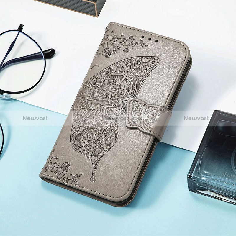 Leather Case Stands Butterfly Flip Cover Holder S01D for Huawei Honor 80 SE 5G Gray