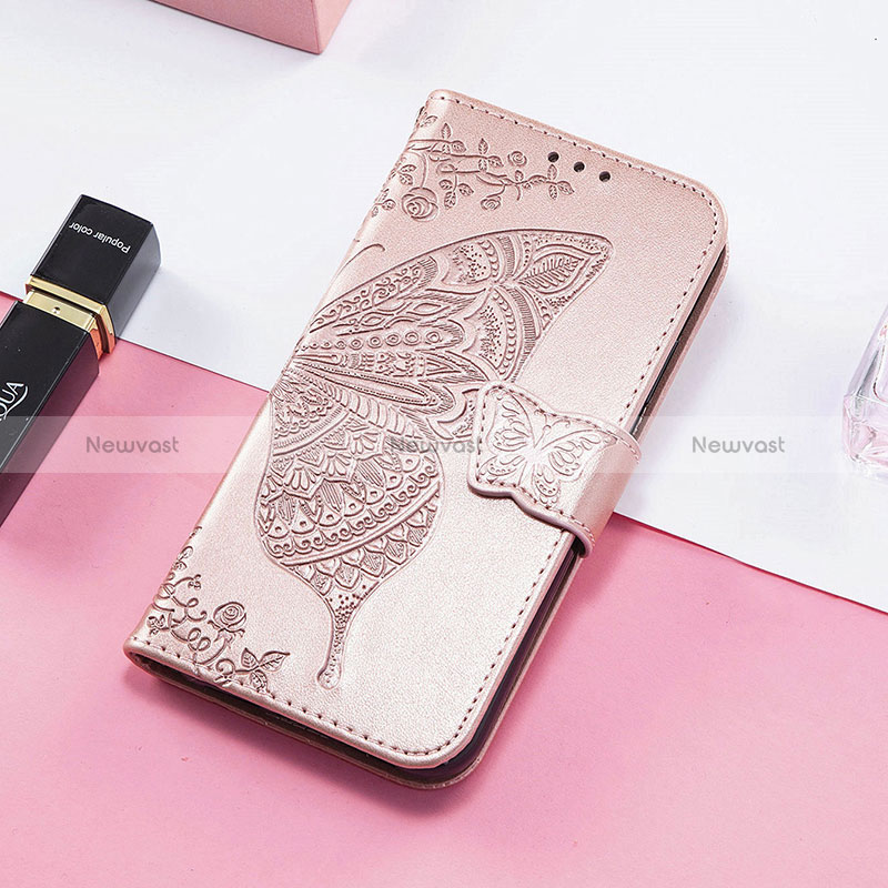 Leather Case Stands Butterfly Flip Cover Holder S01D for Huawei Honor 80 SE 5G Rose Gold