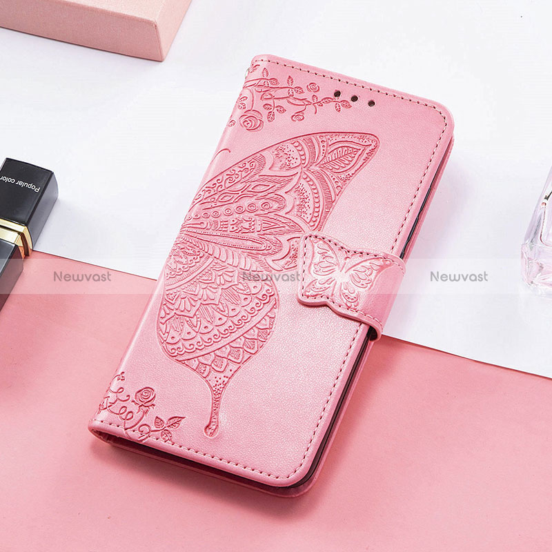 Leather Case Stands Butterfly Flip Cover Holder S01D for Huawei Honor Magic5 Pro 5G Hot Pink