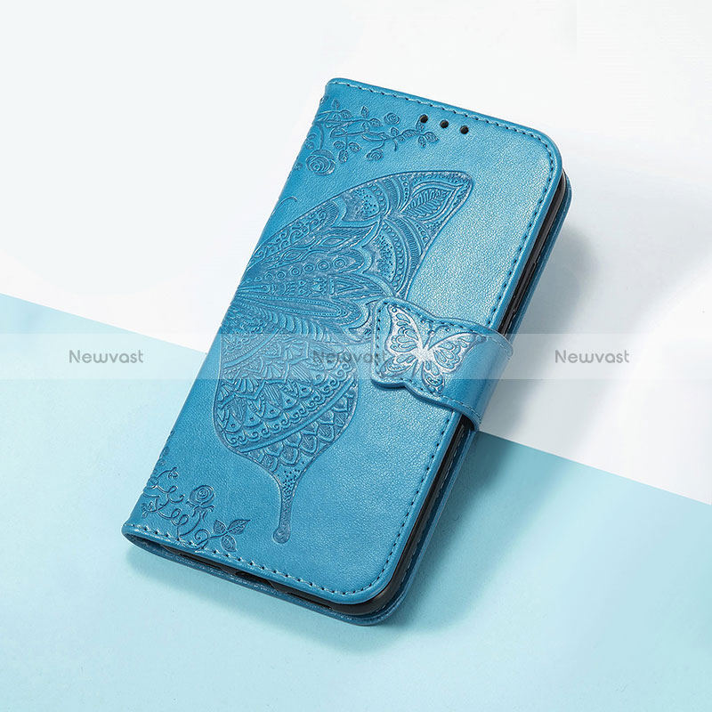 Leather Case Stands Butterfly Flip Cover Holder S01D for Motorola Moto G73 5G Blue
