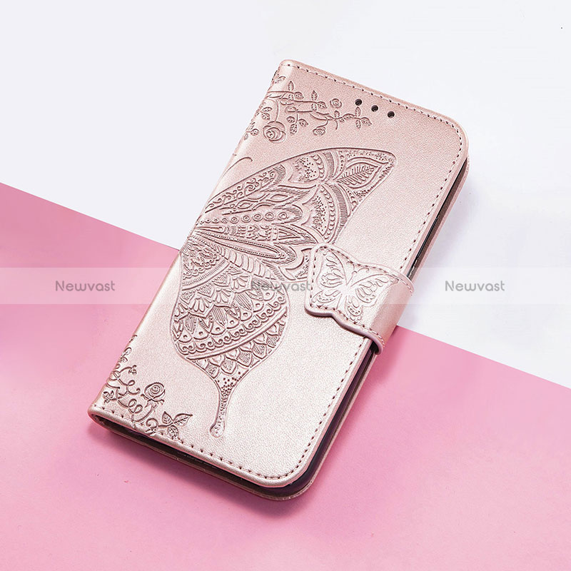 Leather Case Stands Butterfly Flip Cover Holder S01D for Motorola Moto G73 5G Rose Gold