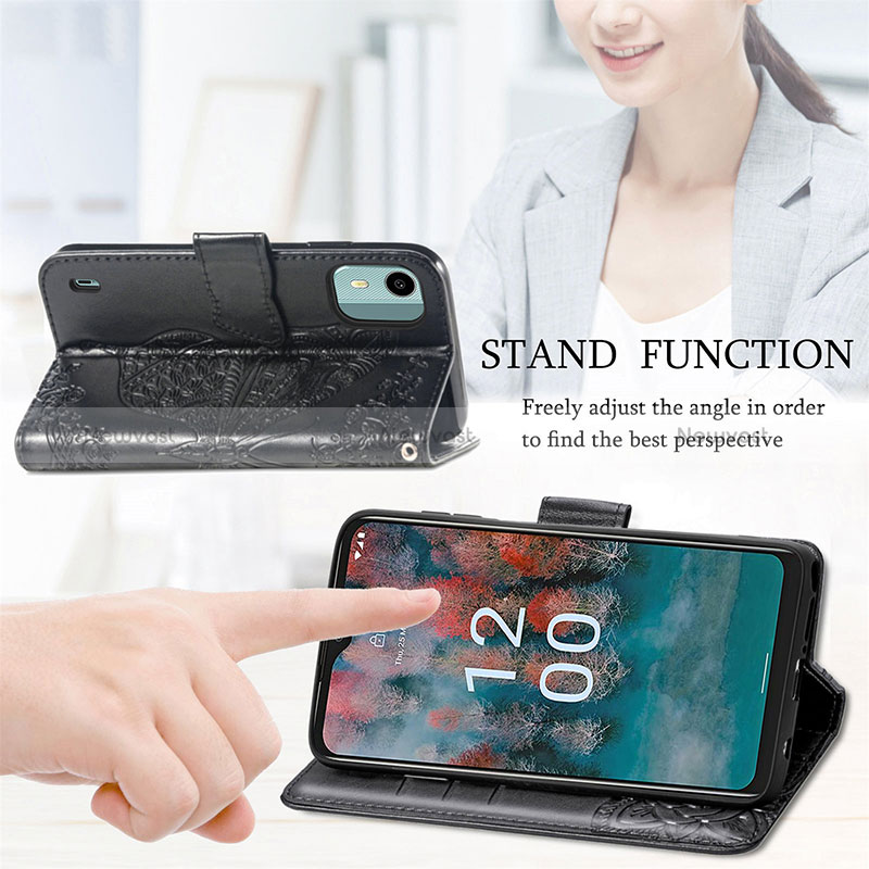 Leather Case Stands Butterfly Flip Cover Holder S01D for Nokia C12 Plus