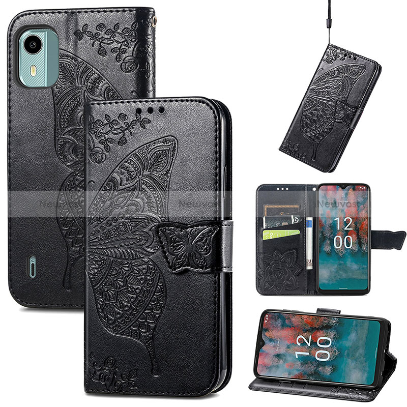 Leather Case Stands Butterfly Flip Cover Holder S01D for Nokia C12 Pro