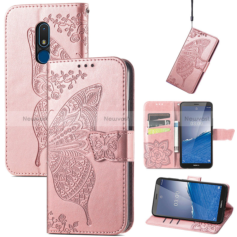 Leather Case Stands Butterfly Flip Cover Holder S01D for Nokia C3