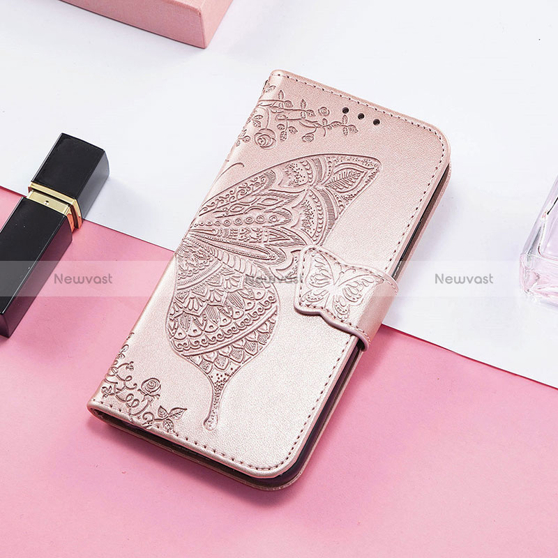 Leather Case Stands Butterfly Flip Cover Holder S01D for Samsung Galaxy M13 5G Pink