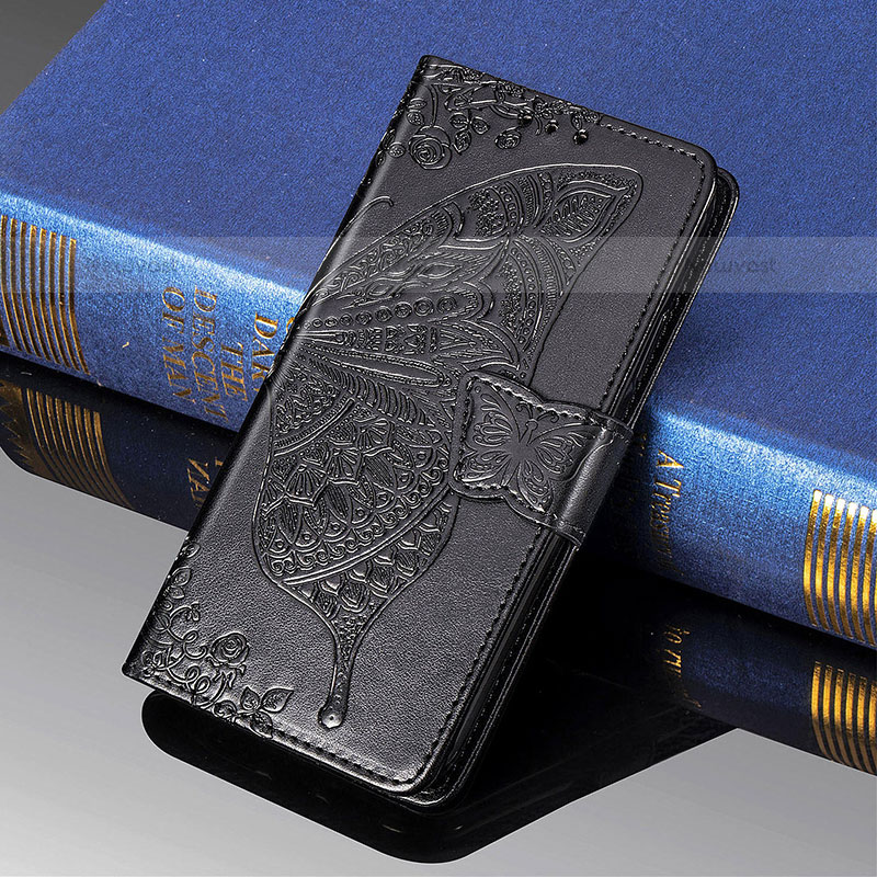 Leather Case Stands Butterfly Flip Cover Holder S01D for Samsung Galaxy S21 Ultra 5G Black