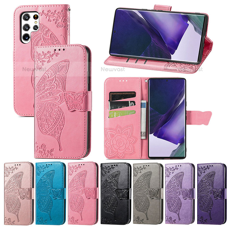 Leather Case Stands Butterfly Flip Cover Holder S01D for Samsung Galaxy S23 Ultra 5G