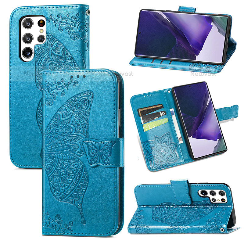 Leather Case Stands Butterfly Flip Cover Holder S01D for Samsung Galaxy S23 Ultra 5G