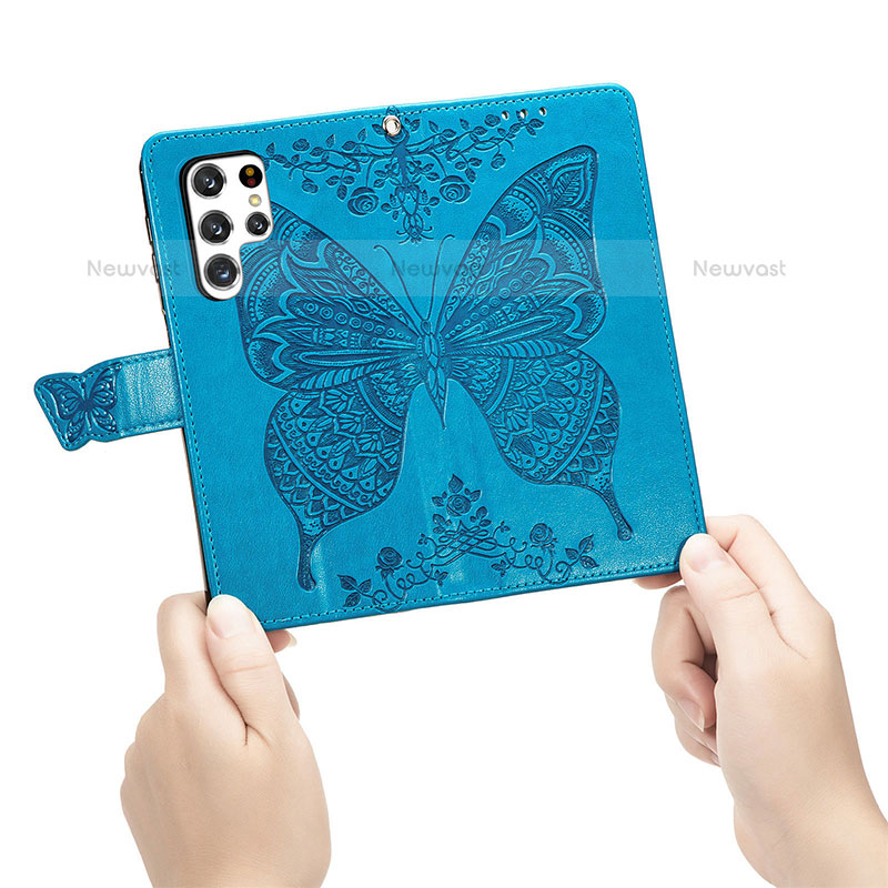 Leather Case Stands Butterfly Flip Cover Holder S01D for Samsung Galaxy S23 Ultra 5G