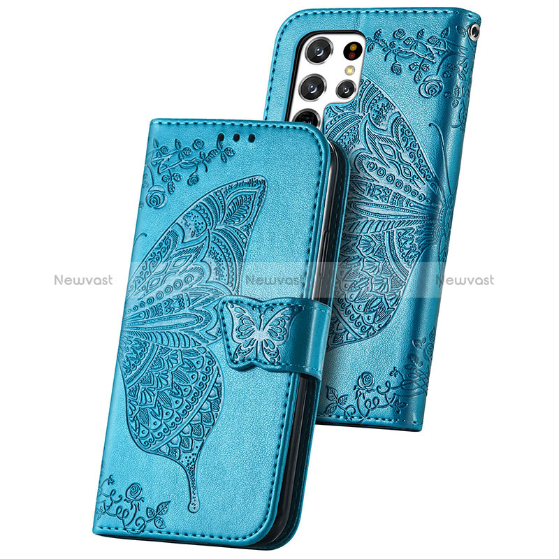 Leather Case Stands Butterfly Flip Cover Holder S01D for Samsung Galaxy S24 Ultra 5G