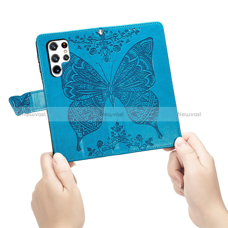 Leather Case Stands Butterfly Flip Cover Holder S01D for Samsung Galaxy S24 Ultra 5G