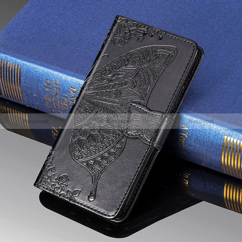 Leather Case Stands Butterfly Flip Cover Holder S01D for Samsung Galaxy S24 Ultra 5G Black