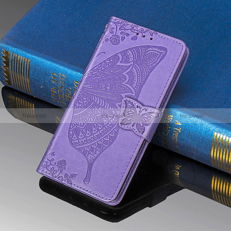 Leather Case Stands Butterfly Flip Cover Holder S01D for Samsung Galaxy S24 Ultra 5G Clove Purple