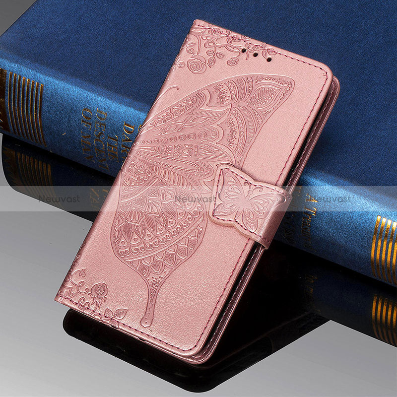 Leather Case Stands Butterfly Flip Cover Holder S01D for Samsung Galaxy S24 Ultra 5G Pink