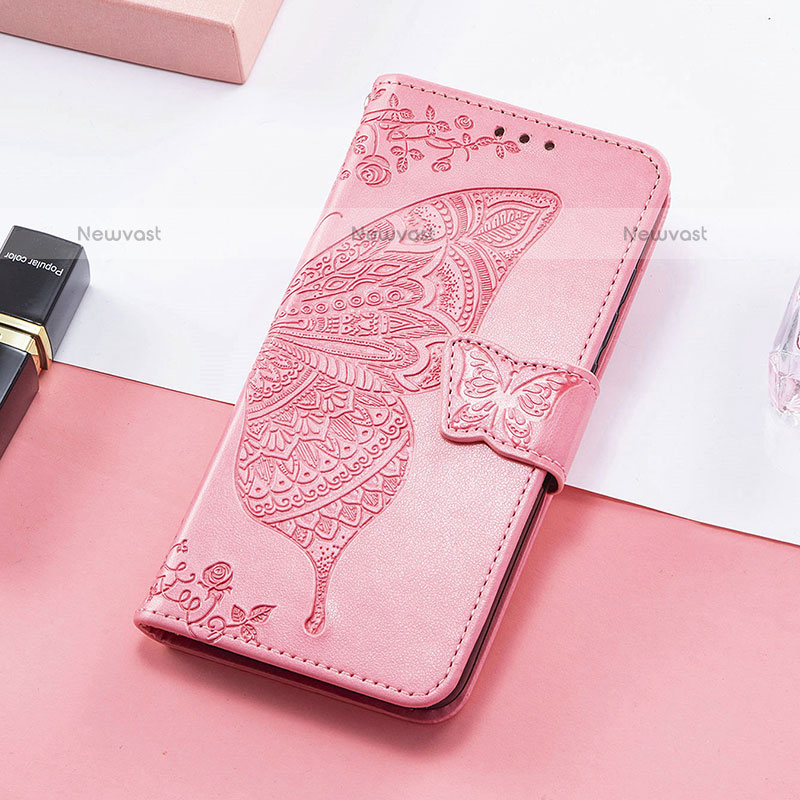 Leather Case Stands Butterfly Flip Cover Holder S01D for Samsung Galaxy XCover 6 Pro 5G Hot Pink