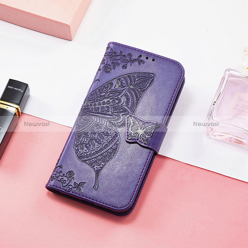 Leather Case Stands Butterfly Flip Cover Holder S01D for Xiaomi Poco C55 Purple