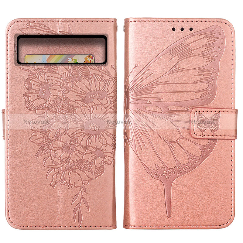 Leather Case Stands Butterfly Flip Cover Holder Y01B for Google Pixel 8 5G Rose Gold