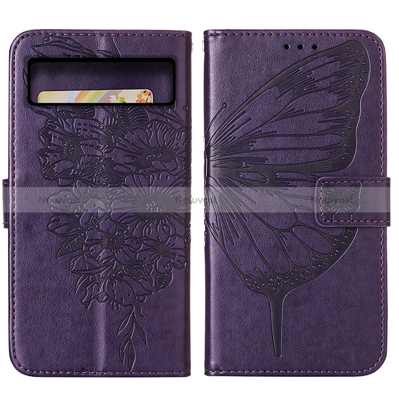 Leather Case Stands Butterfly Flip Cover Holder Y01B for Google Pixel 8 Pro 5G Purple