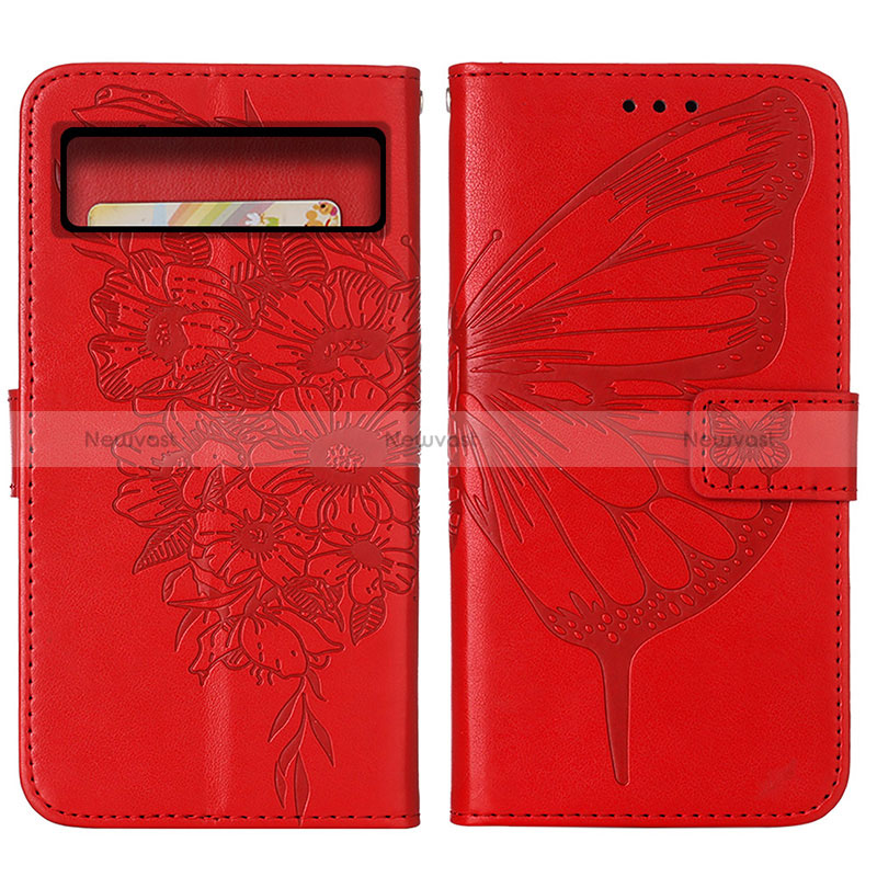 Leather Case Stands Butterfly Flip Cover Holder Y01B for Google Pixel 8 Pro 5G Red