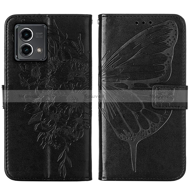 Leather Case Stands Butterfly Flip Cover Holder Y01B for Motorola Moto G Stylus (2023) 4G Black