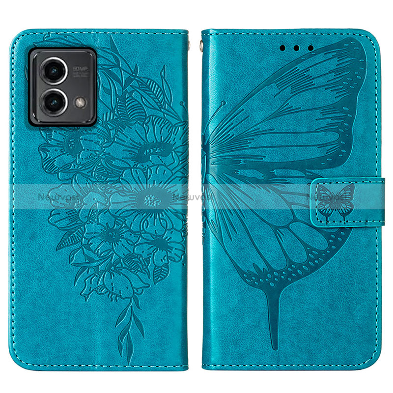 Leather Case Stands Butterfly Flip Cover Holder Y01B for Motorola Moto G Stylus (2023) 5G Blue