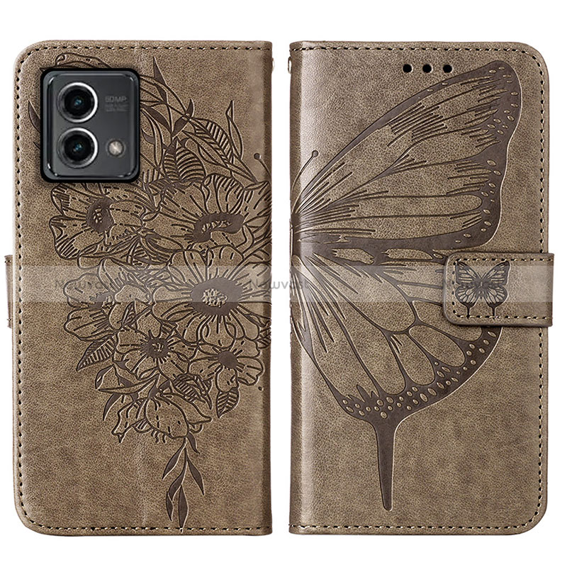 Leather Case Stands Butterfly Flip Cover Holder Y01B for Motorola Moto G Stylus (2023) 5G Gray