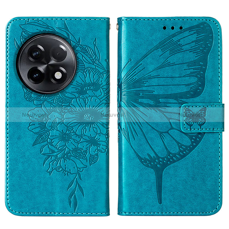 Leather Case Stands Butterfly Flip Cover Holder Y01B for OnePlus Ace 2 5G Blue