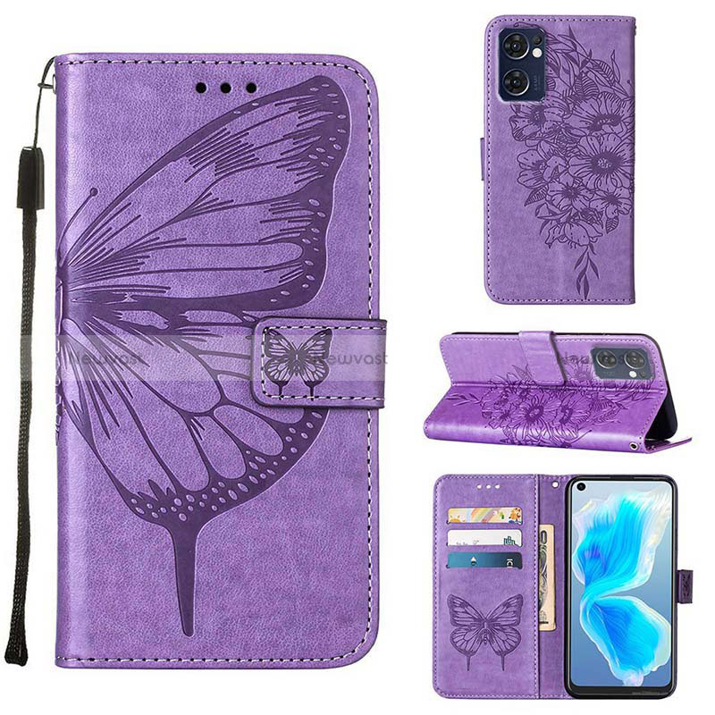 Leather Case Stands Butterfly Flip Cover Holder Y01B for OnePlus Nord CE 2 5G Clove Purple