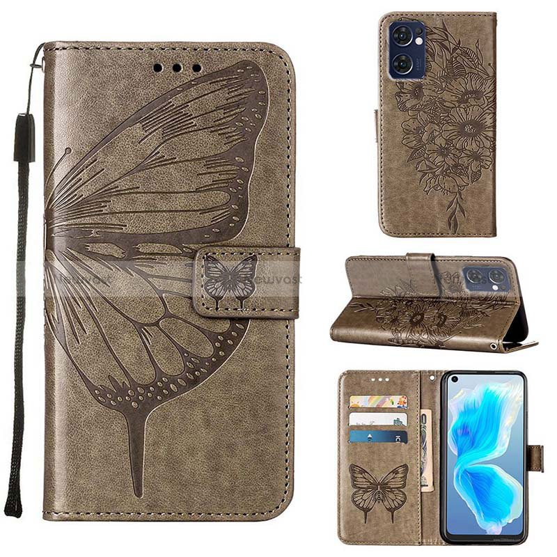 Leather Case Stands Butterfly Flip Cover Holder Y01B for OnePlus Nord CE 2 5G Gray