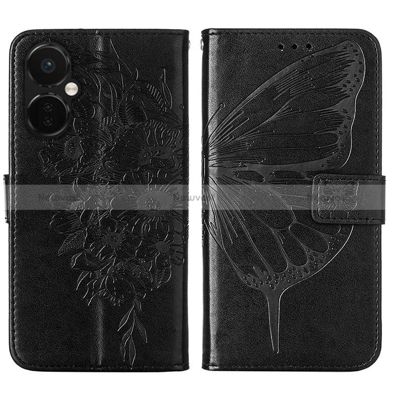 Leather Case Stands Butterfly Flip Cover Holder Y01B for OnePlus Nord CE 3 5G Black