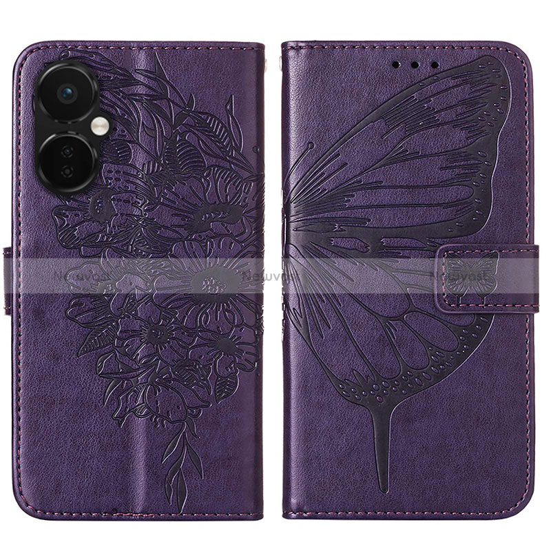 Leather Case Stands Butterfly Flip Cover Holder Y01B for OnePlus Nord CE 3 Lite 5G