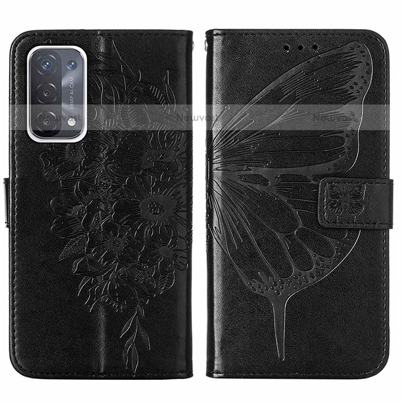 Leather Case Stands Butterfly Flip Cover Holder Y01B for OnePlus Nord N200 5G Black