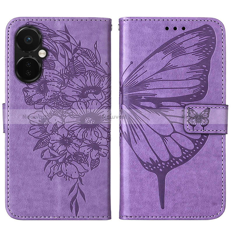 Leather Case Stands Butterfly Flip Cover Holder Y01B for OnePlus Nord N30 5G Clove Purple