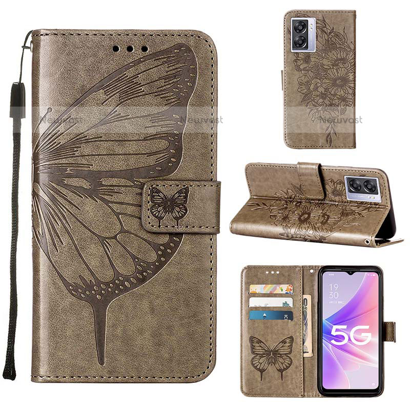 Leather Case Stands Butterfly Flip Cover Holder Y01B for OnePlus Nord N300 5G Gray