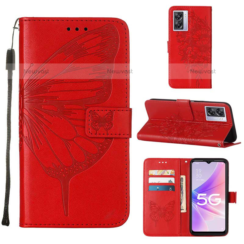 Leather Case Stands Butterfly Flip Cover Holder Y01B for OnePlus Nord N300 5G Red