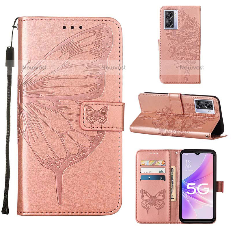 Leather Case Stands Butterfly Flip Cover Holder Y01B for OnePlus Nord N300 5G Rose Gold