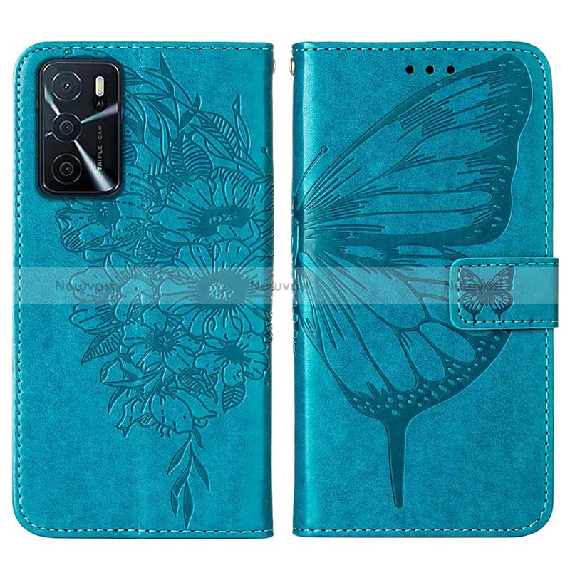 Leather Case Stands Butterfly Flip Cover Holder Y01B for Oppo A16 Green