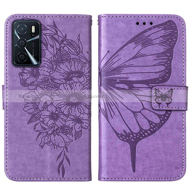 Leather Case Stands Butterfly Flip Cover Holder Y01B for Oppo A16s Clove Purple