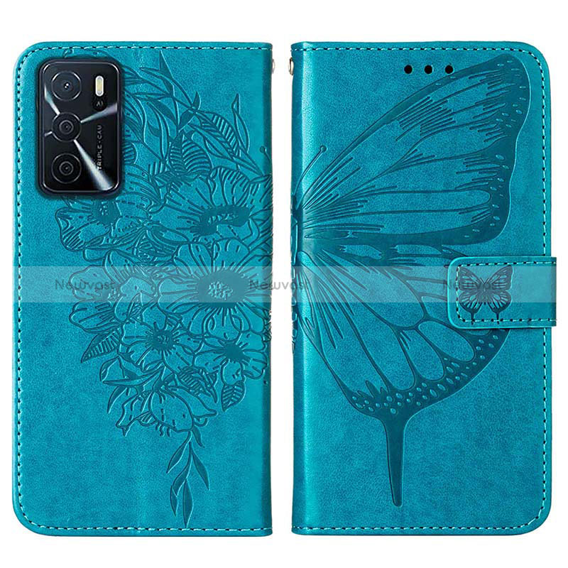 Leather Case Stands Butterfly Flip Cover Holder Y01B for Oppo A16s Green