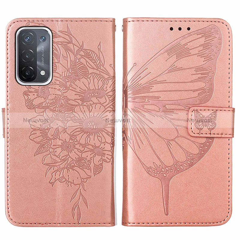 Leather Case Stands Butterfly Flip Cover Holder Y01B for Oppo A54 5G Rose Gold