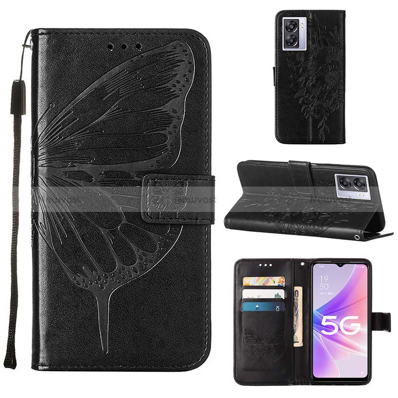 Leather Case Stands Butterfly Flip Cover Holder Y01B for Oppo A56S 5G Black