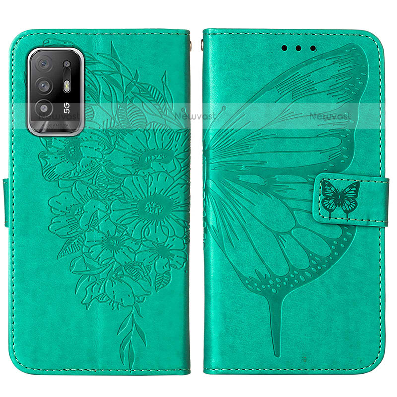 Leather Case Stands Butterfly Flip Cover Holder Y01B for Oppo A94 5G Green