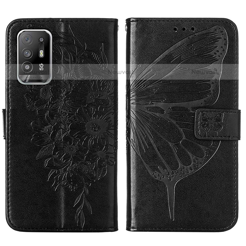 Leather Case Stands Butterfly Flip Cover Holder Y01B for Oppo A95 5G Black